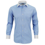 Long Sleeve Formal Blue Cotton Mens Work Shirt