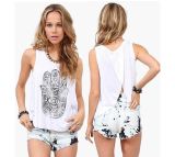 Fringer Printing Women Blouse Style Loose Lady Tank Top
