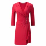 Red Ladies' Red Dress with Zipper Decorated