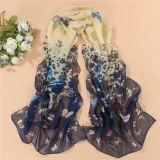 Multicolor Butterfly Printed Thin Polyester Chiffon Lady Scarf (Hz98)