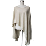 Ladies Fashion Acrylic Knitted Plain Shawl Poncho (YKY4108-1)