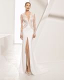 Transparent Lace Top Long Sleeve Front Split Mermaid Bridal Wedding Dress