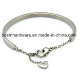 Love Stainless Steel Bangle Bracelet with Heart Lobster Clasp
