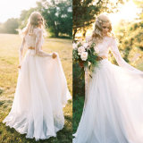 Chiffon Two Pieces Bridal Gowns Country Beach Lace Tulle Wedding Dress Wdo81