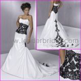 Strapless White Taffeta Black Lace Mermaid Bridal Wedding Dress (YY80)