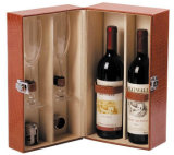 Brown Leather Gift Box for Wines and Glasses Set