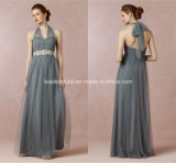 Jewelry Sash Evening Prom Gowns A-Line Gray Pleated Tulle Bridesmaid Dresses Z5090