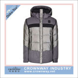 Yarn Dye Melange Grey Hooded Warm Padded Winter Jacket for Women