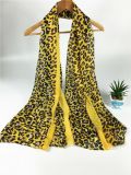 100%Cotton Voile Yellow Leopard Print Fashion Long Scarf