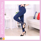 Hot Sale High Waist Women Plus Size Slimming Jeggings with Zipper and Diamond