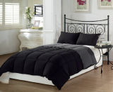 3-Piece Black Grey Super Soft Cotton Alternative Reversible Comforter Bedding Set, Queen/Full