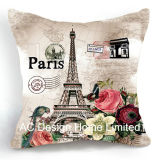 Beautiful Square Eiffel Tower Design Decor Fabric Cushion W/Filling