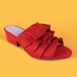 Women Red Micro Suede Flats Slippers for Lady