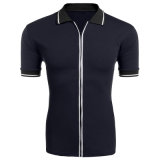Men Zip up Turn-Down Collar Short Sleeve Stylish Polo Shirts