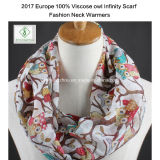2017 Hot Sale Lady Fashion Viscose Infinity Scarf with Owl Printed for Necker