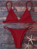 Nice Design One Piece Swimwear Solid Colors Women Plus Size V Shape String Swimwear Bikini