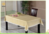 PVC Printed Embossed and Gold Tablecloth with Flannel Backing (TJG007)