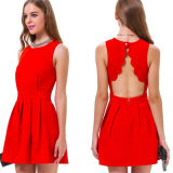 Hot Sale Fashion Backless Sleeveless Sexy Red Party Dress (50148)