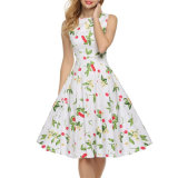 European Women's Summer Sleeveless Sexy Cherry Printing Dress