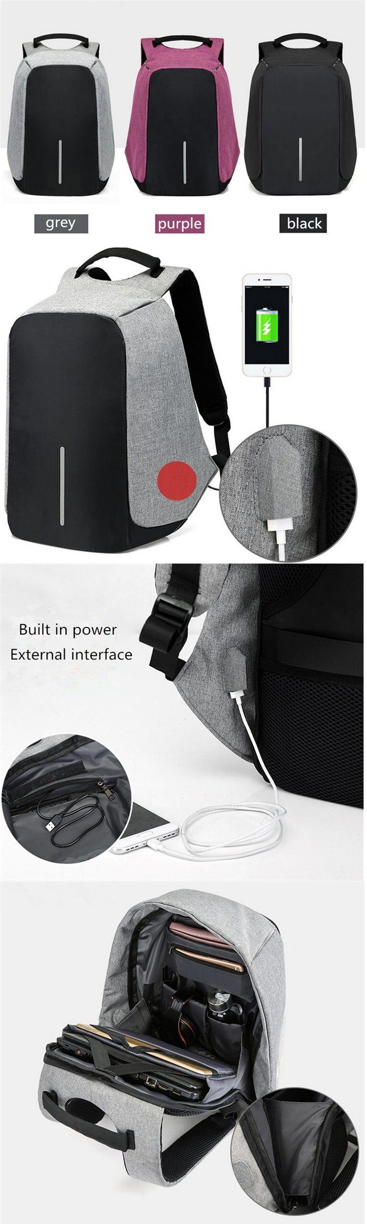 Men Backpack Anti Theft Multifunctional Casual Laptop with USB Charge