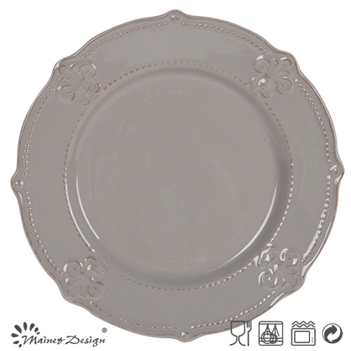 Crockery Round Shape Embossed Grey Color Dinner Plate