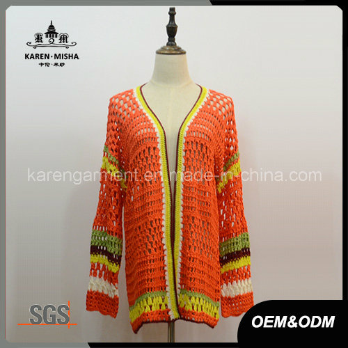 Acrylic Striped Handmade Crochet Coat for Women