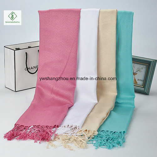 2017 New Lady Fashion Scarf with Tassel Twill Plain Muslim Hijab