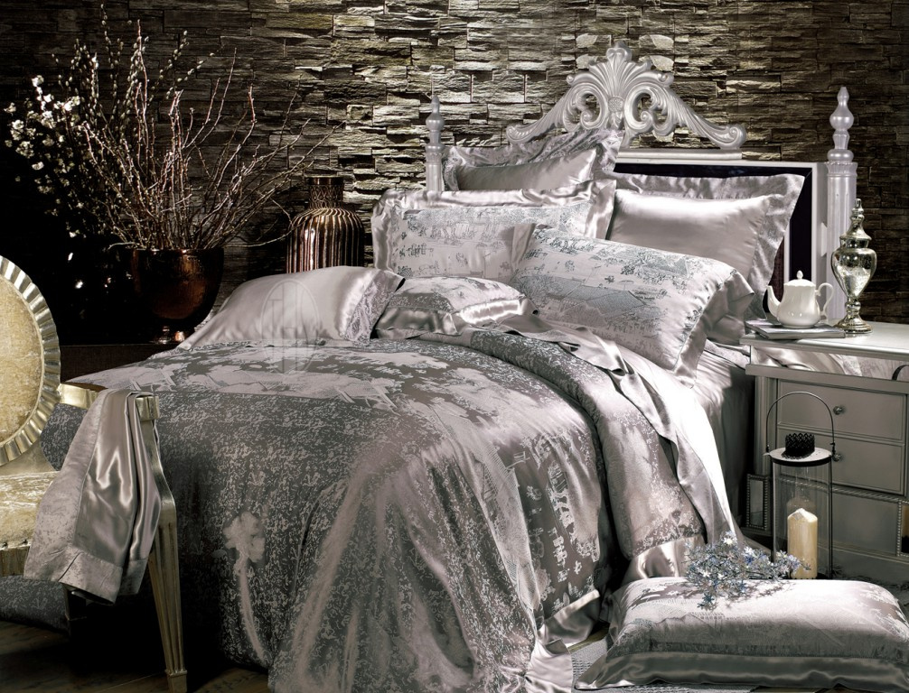 Taihu Snow Silk Oeko-Tex Grey Seamless Silk Comforter Set
