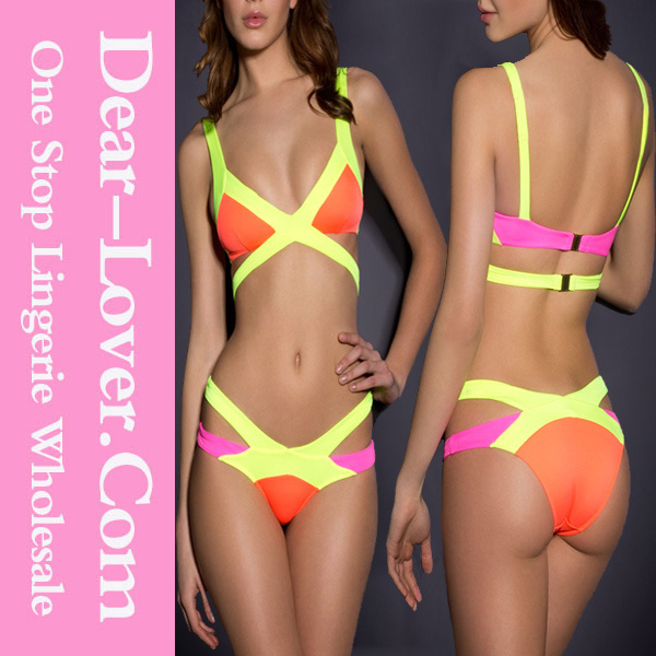 Yellow Bandage Color Block Bikini Swimsuit