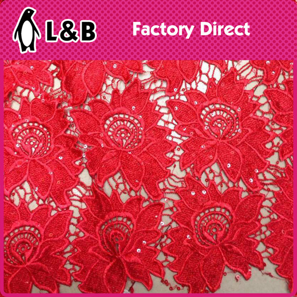 Embroidered 2017 Chemical Red Lace Fabric