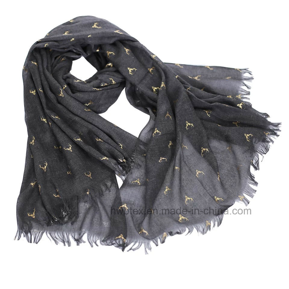 Dark Grey Hot Stamping Scarf in Polyeste / Viscose (HWBPS809)