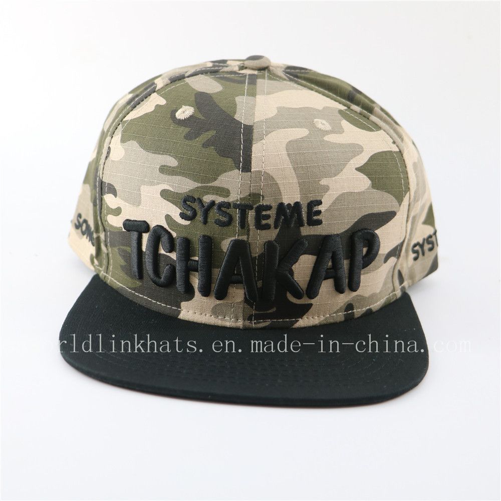 Custom New Model Snapback Cap with Camo Crown and Raised Logo