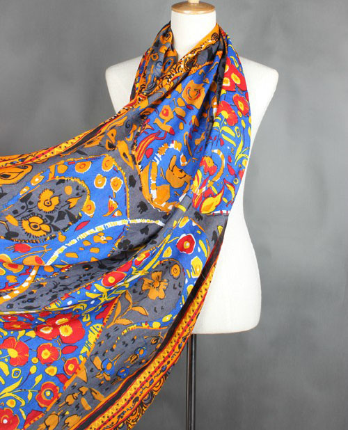 Lady Fashion Flower Printed Viscose Silk Scarf (YKY1022-3)