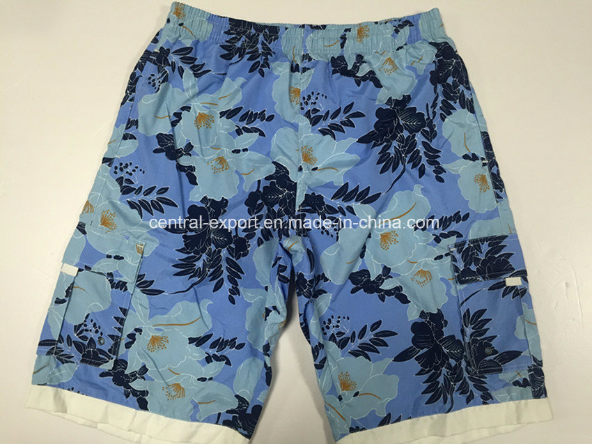 Oeko-Tex Flat Waist Polyester Patterned Men Board Short Swimwear