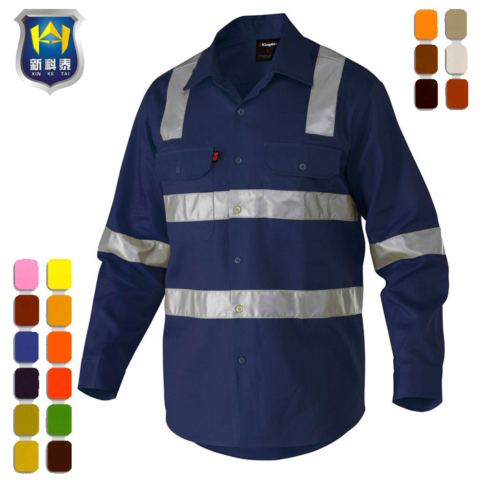 Custom 3m Reflective Cotton Drill Hi Vis Work Shirt