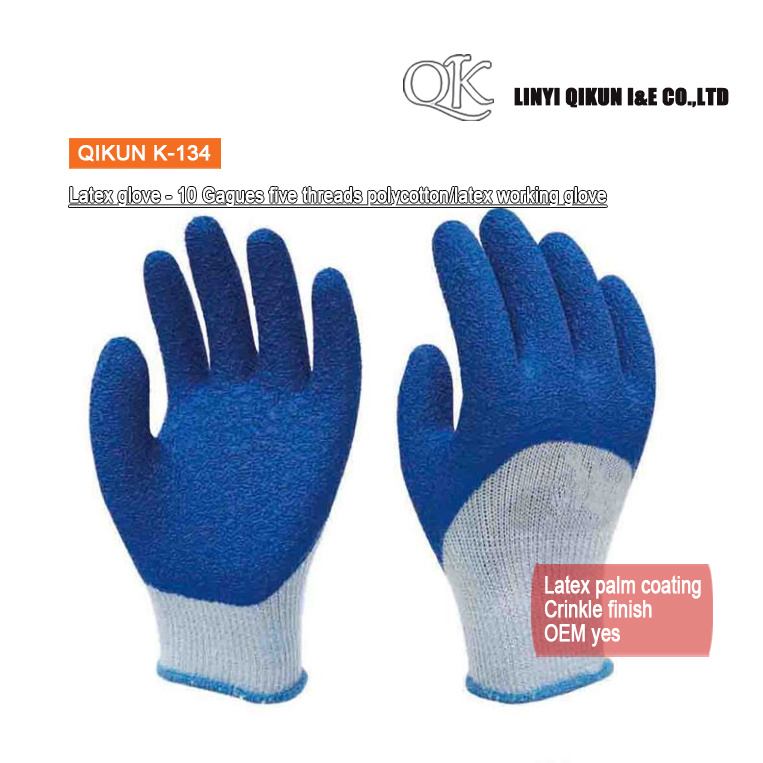 K-134 10 Gauges 5 Threads Polycotton Latex Working Safety Gloves