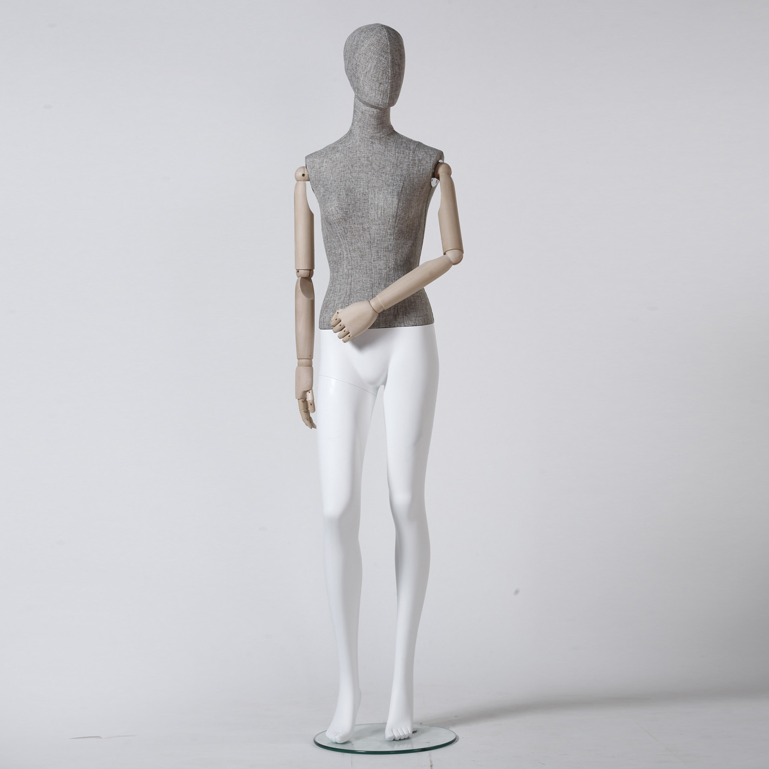 Fabric Wrapped Female Mannequin with Wooden Arm