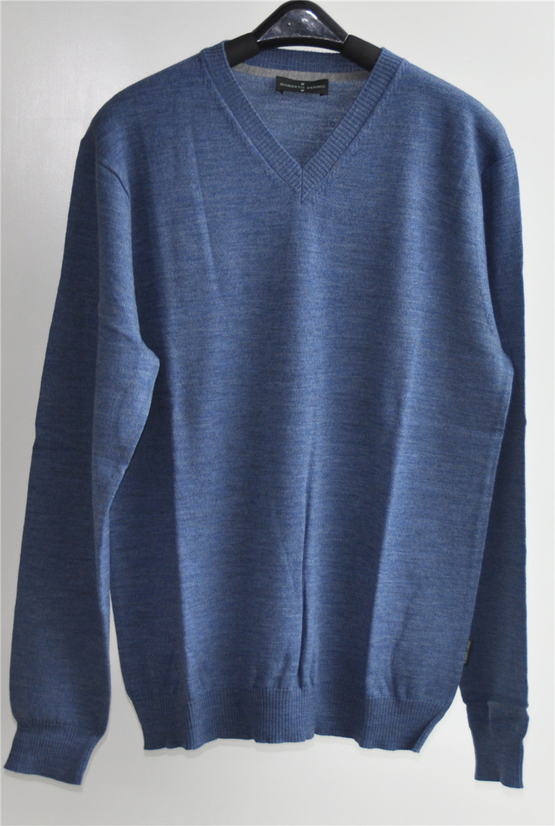 100% Wool Pure Colour V-Neck Kint Pullover Sweater for Man