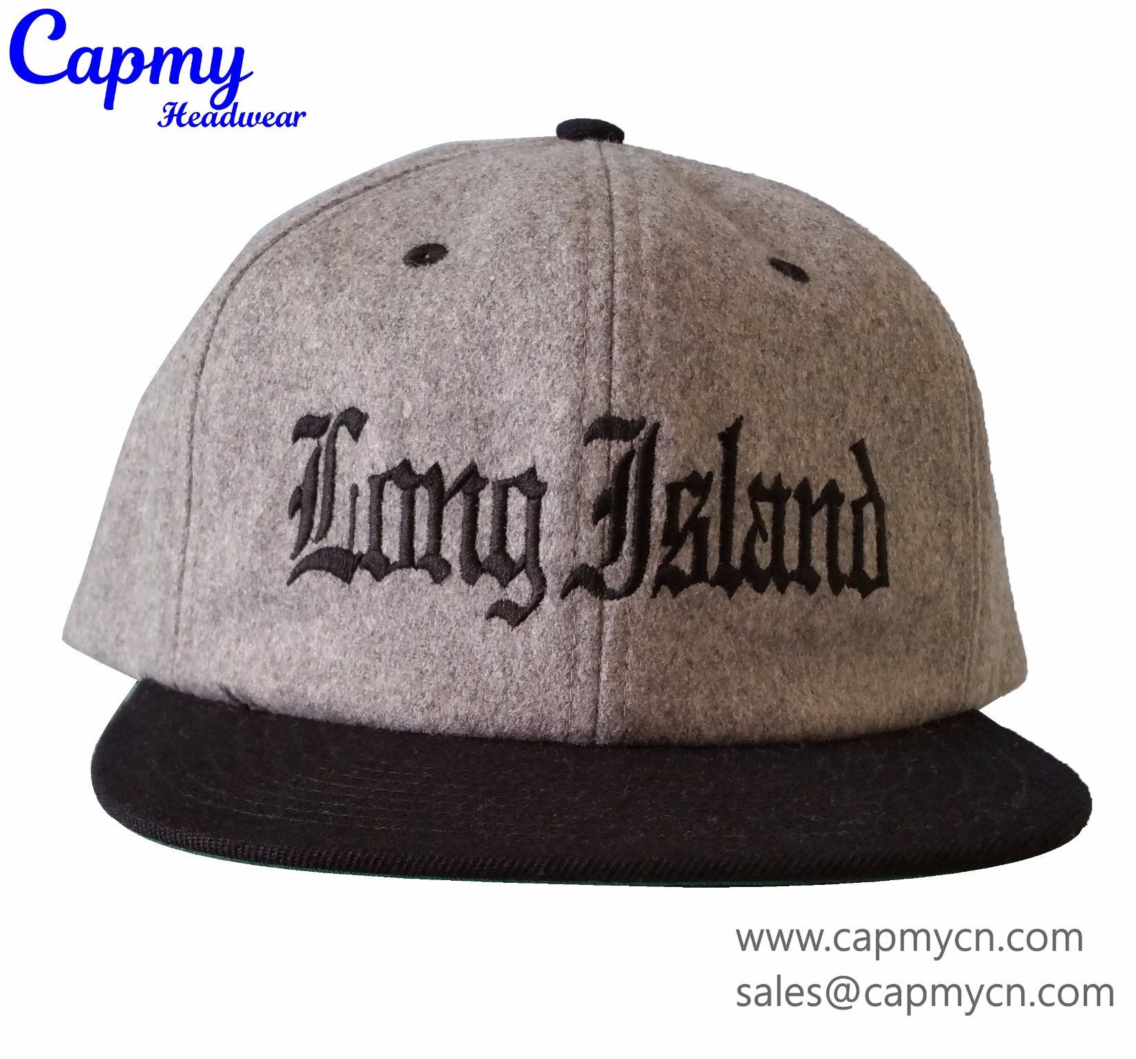 Custom Wool Blend Snapback Cap Flat Brim