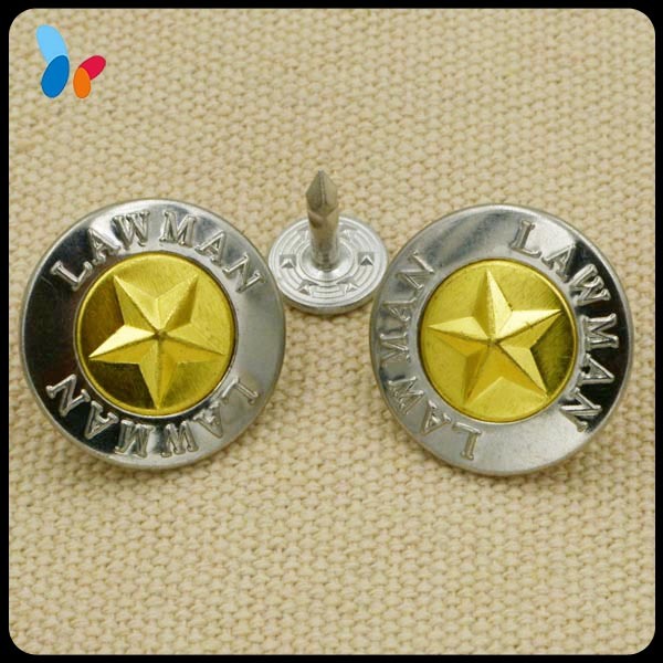 Custom Metal Jeans Button with Embossed Star Logo