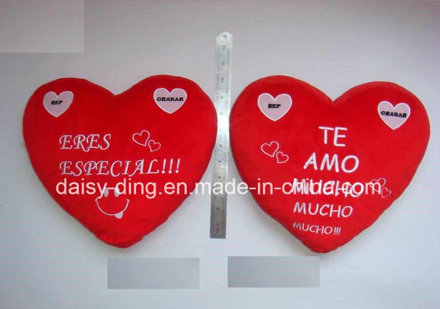 Plush Valentine Heart Cushion with Embroidery