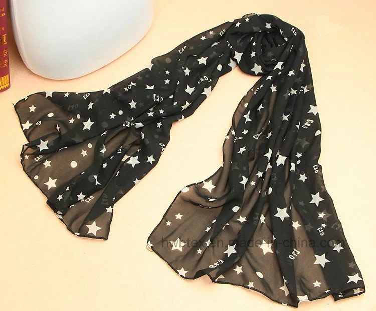 Classical Elegant Star Polyester Chiffon Printed Lady Scarf (HWBPS911)