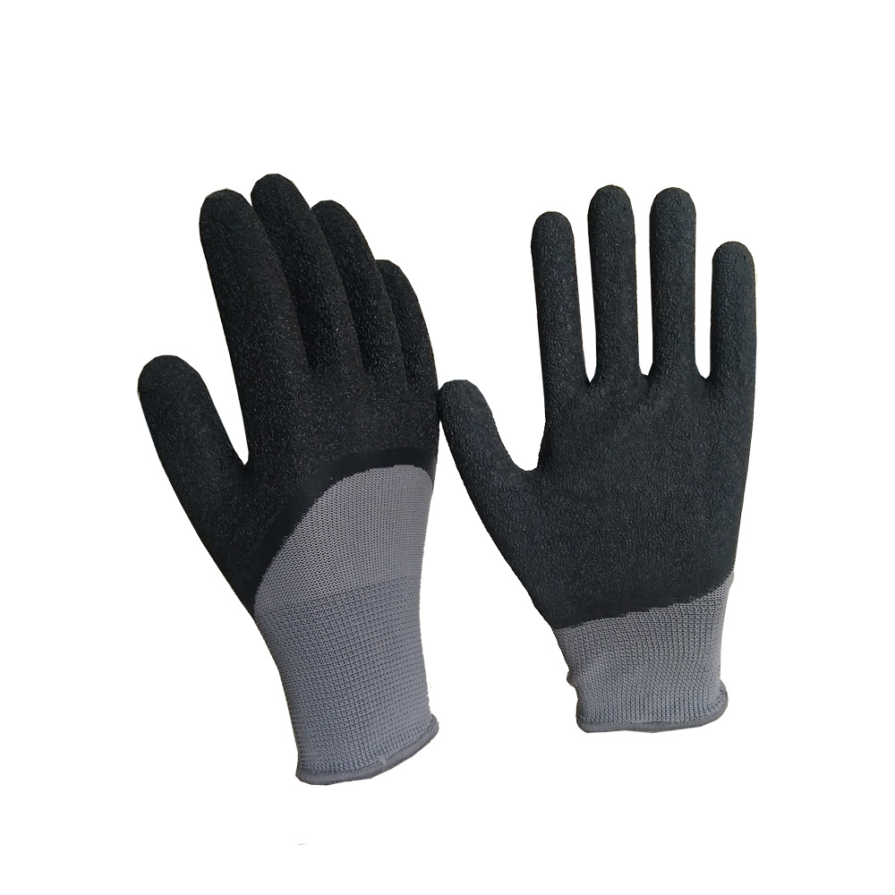 13gauge Polyester Liner 3/4 Latex Coated Gloves with Crinkle Finish