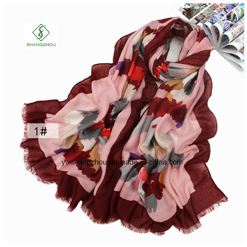 New Fashion Lady Scarf with Graffiti Color Printed Shawl