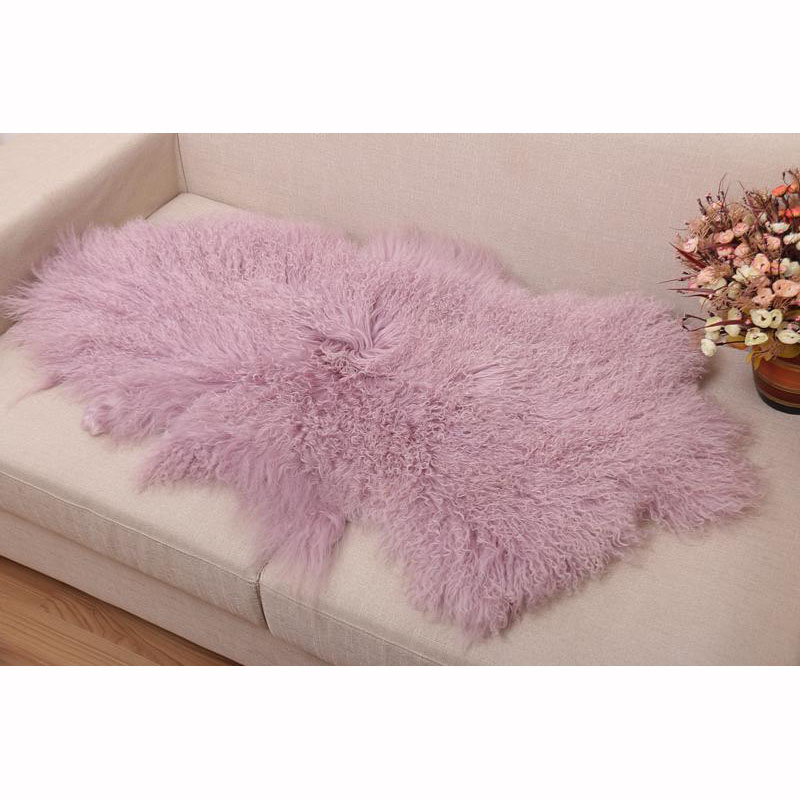 Luxury Genuine Mongolian Pelt Throw Rug Long Curly Wool