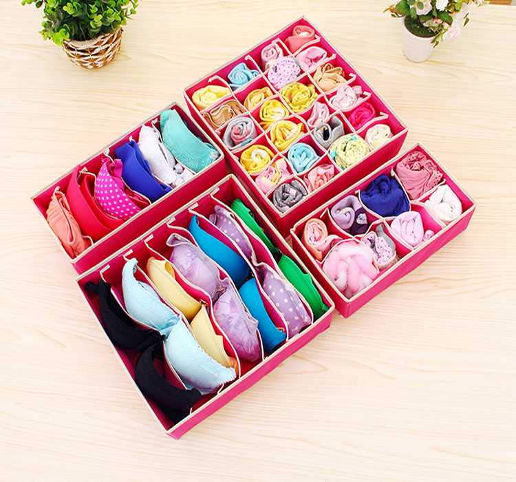 New Design Four Sets Fabric Socks Organizer Storage Box Foldable Underwear Drawer Storage Box