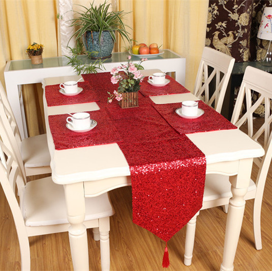 Sequin Embroidery Table Runner Embroidery Decorative Table Flag (JTR-41)