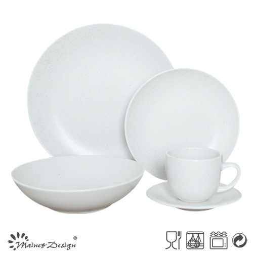 30PCS Dinner Set Solid Glaze White Color Seesame Design