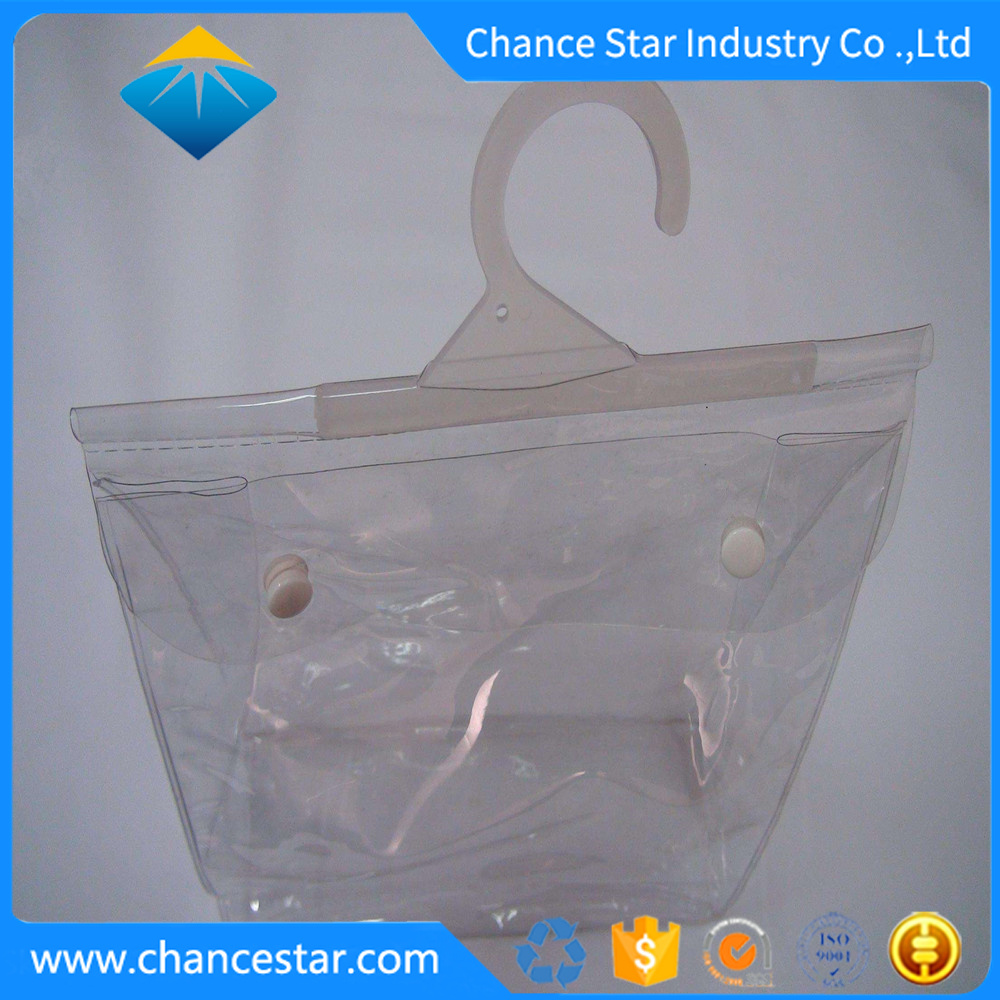 Custom Transparent Plastic Hanger Button Closure PVC Gusset Bag