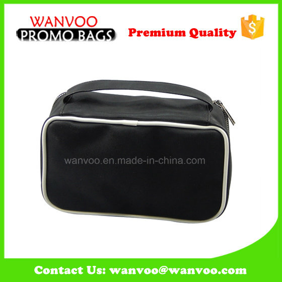 Portable Black Contents PU Makeup Bag Custom Logo with Zipper